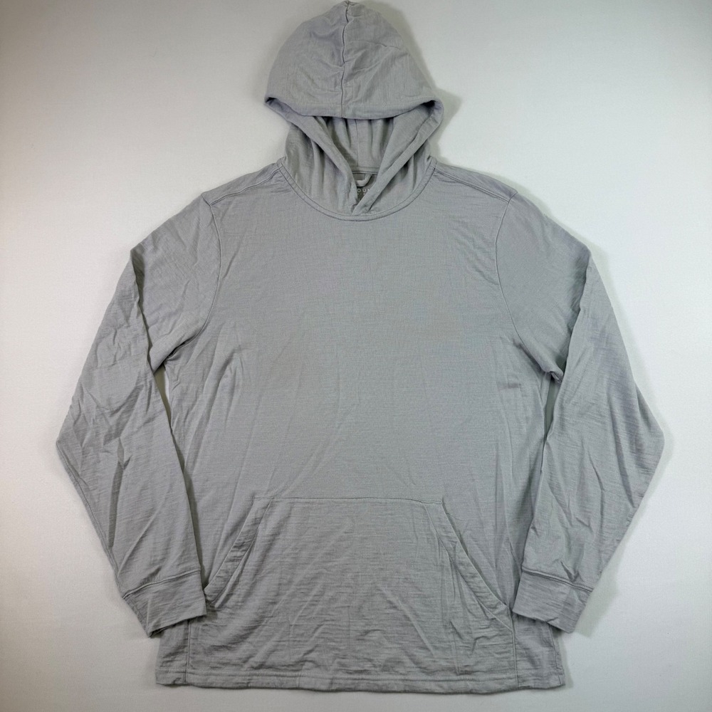 Unbound Merino Hoodie Mens Large Gray 100% Merino Wool Pullover Outdoors Hiking
